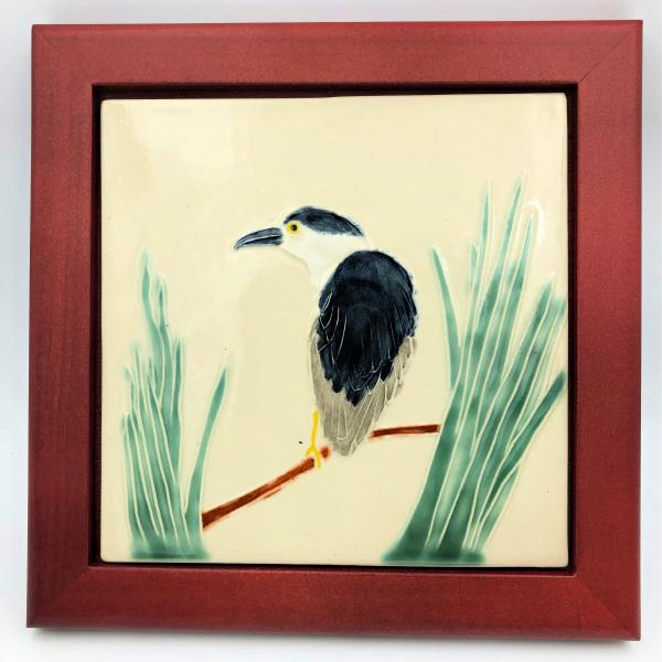 Framed Ceramic Night Heron Tile picture