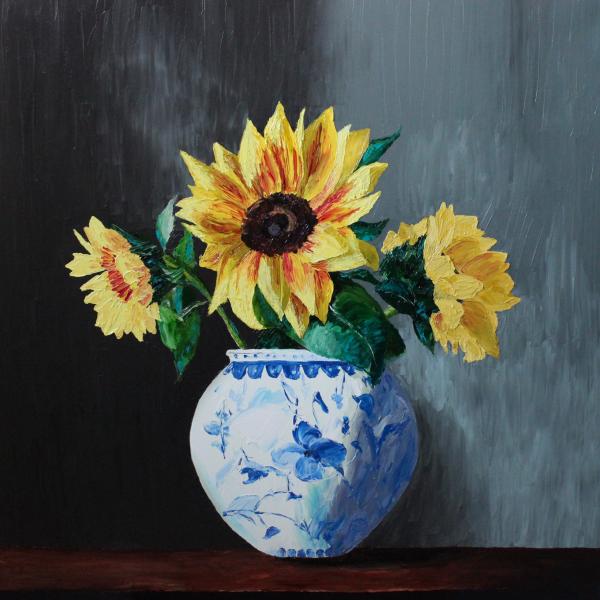 Sunflowers in Blue - original oil painting picture