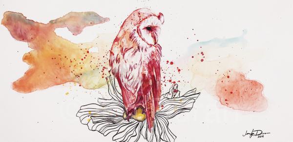 FLOATING OWL original painting picture