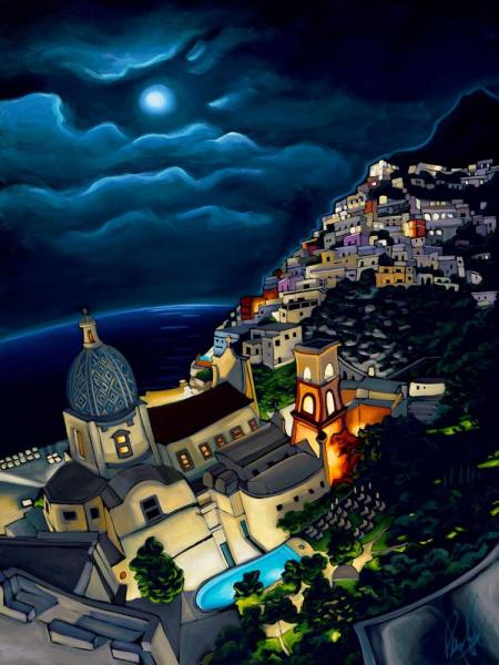 Positano at Night Framed Metal Giclee picture