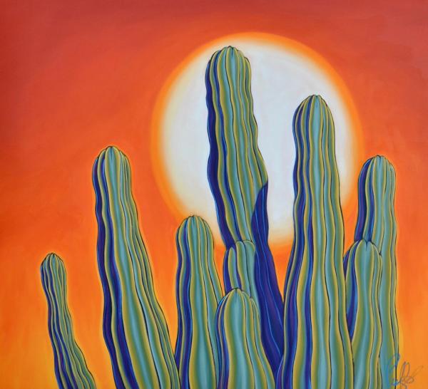 Baja Cactus Sunset Framed Metal Giclee picture