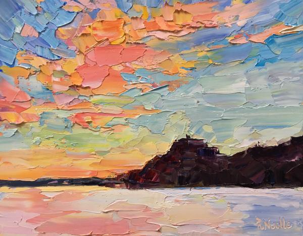 Rainbow Sunset Lake Murray Palette Knife Oil Painting picture