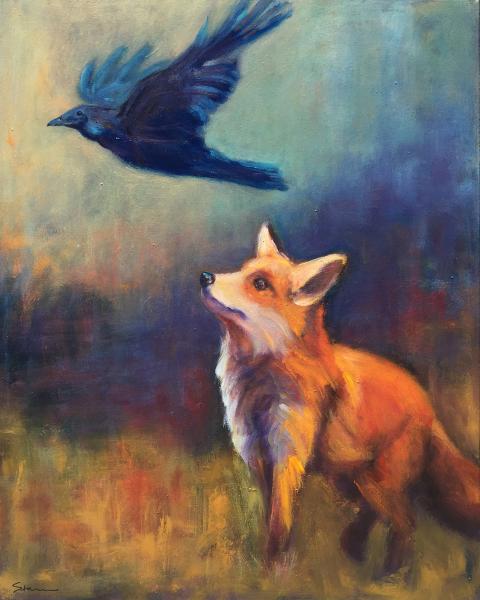Where are you going? fox and crow painting picture