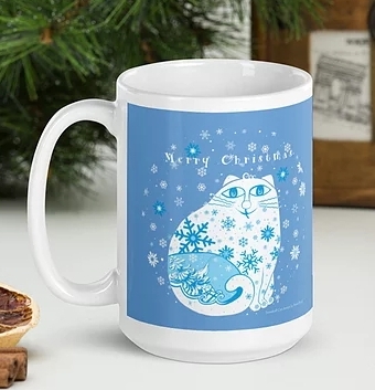 Snowball Cat Mug. Christmas and New Year character picture