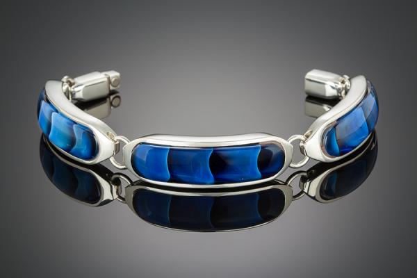 Lagoon Glass and Sterling Silver Link Bracelet picture