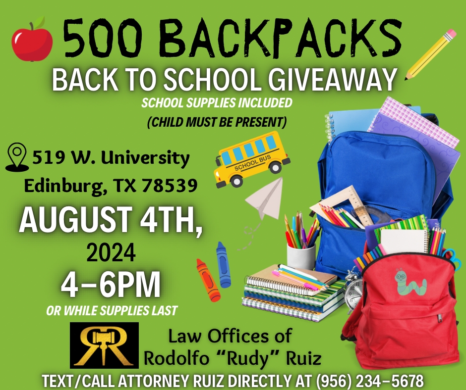 Attorney Ruiz Backpack Giveaway/Sorteo de Mochilas con el Abogado Ruiz