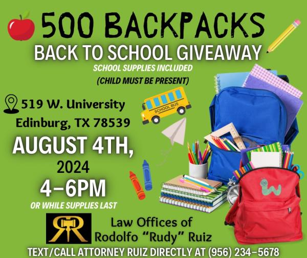 Attorney Ruiz Backpack Giveaway/Sorteo de Mochilas con el Abogado Ruiz