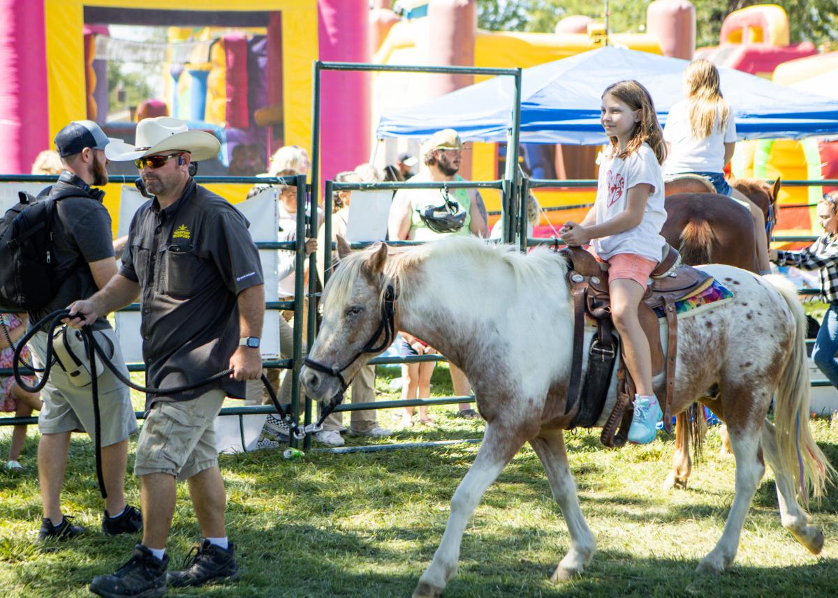 Little girl riding a pony