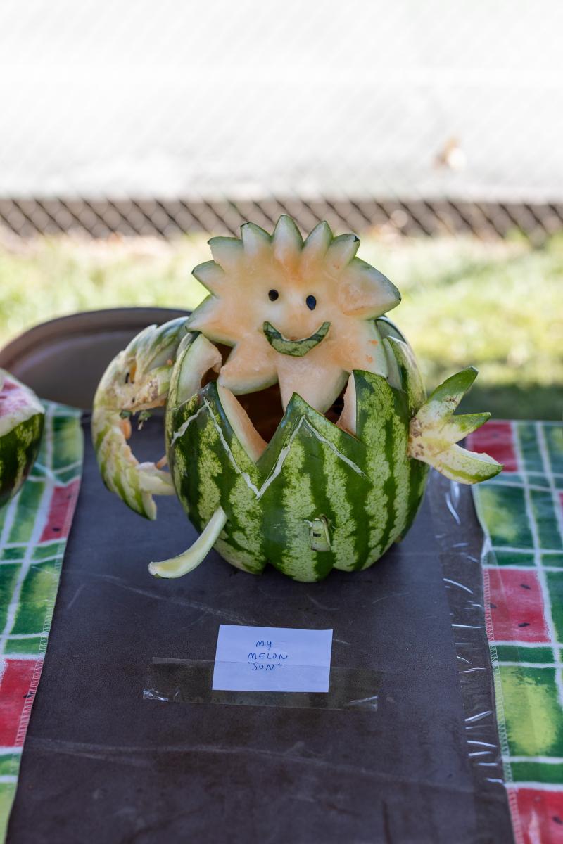 Melon Carving, smiling guy.