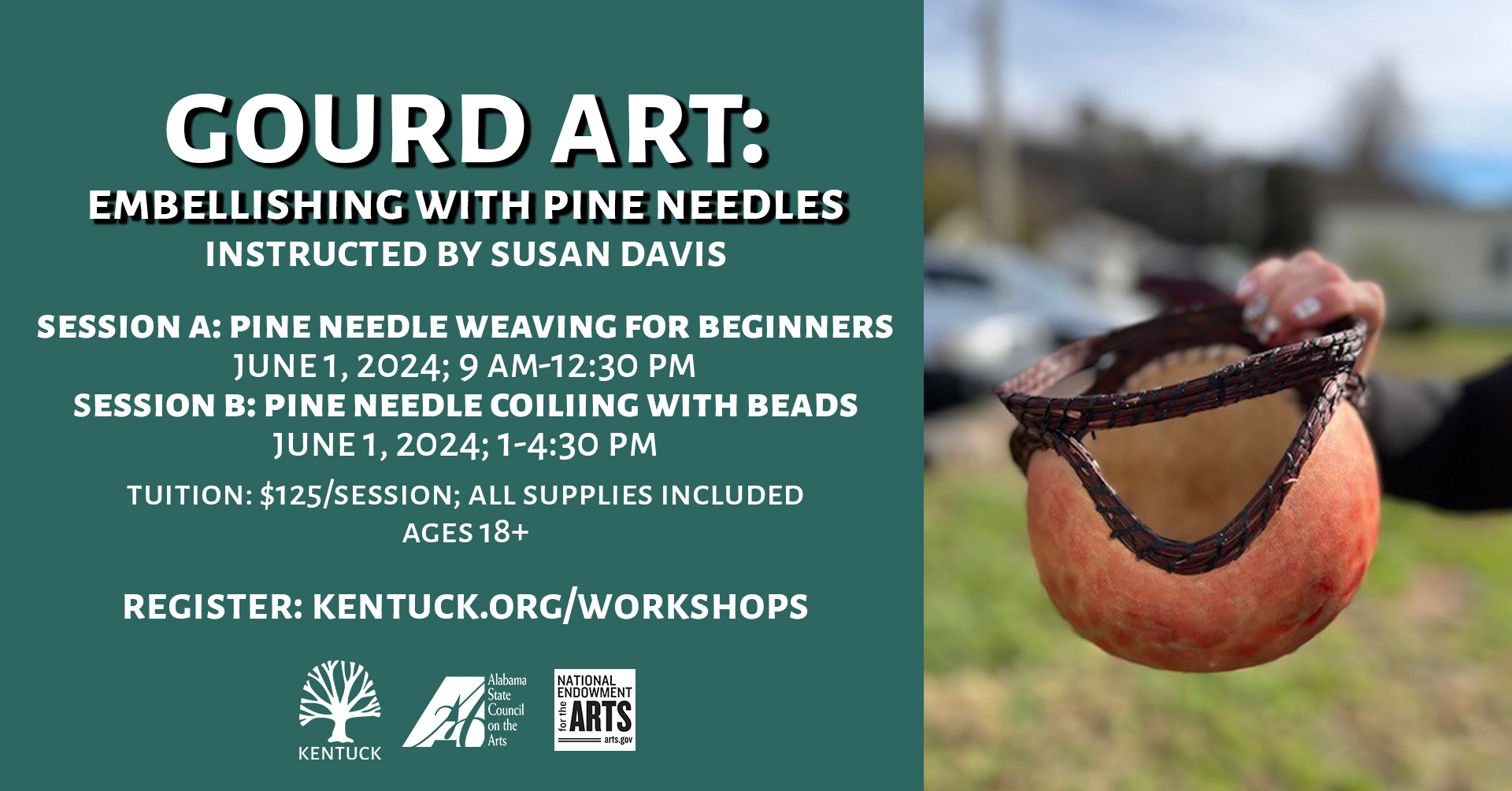 Gourd Art: Embellishing with Pine Needles with Susan Davis: June 2024 cover image