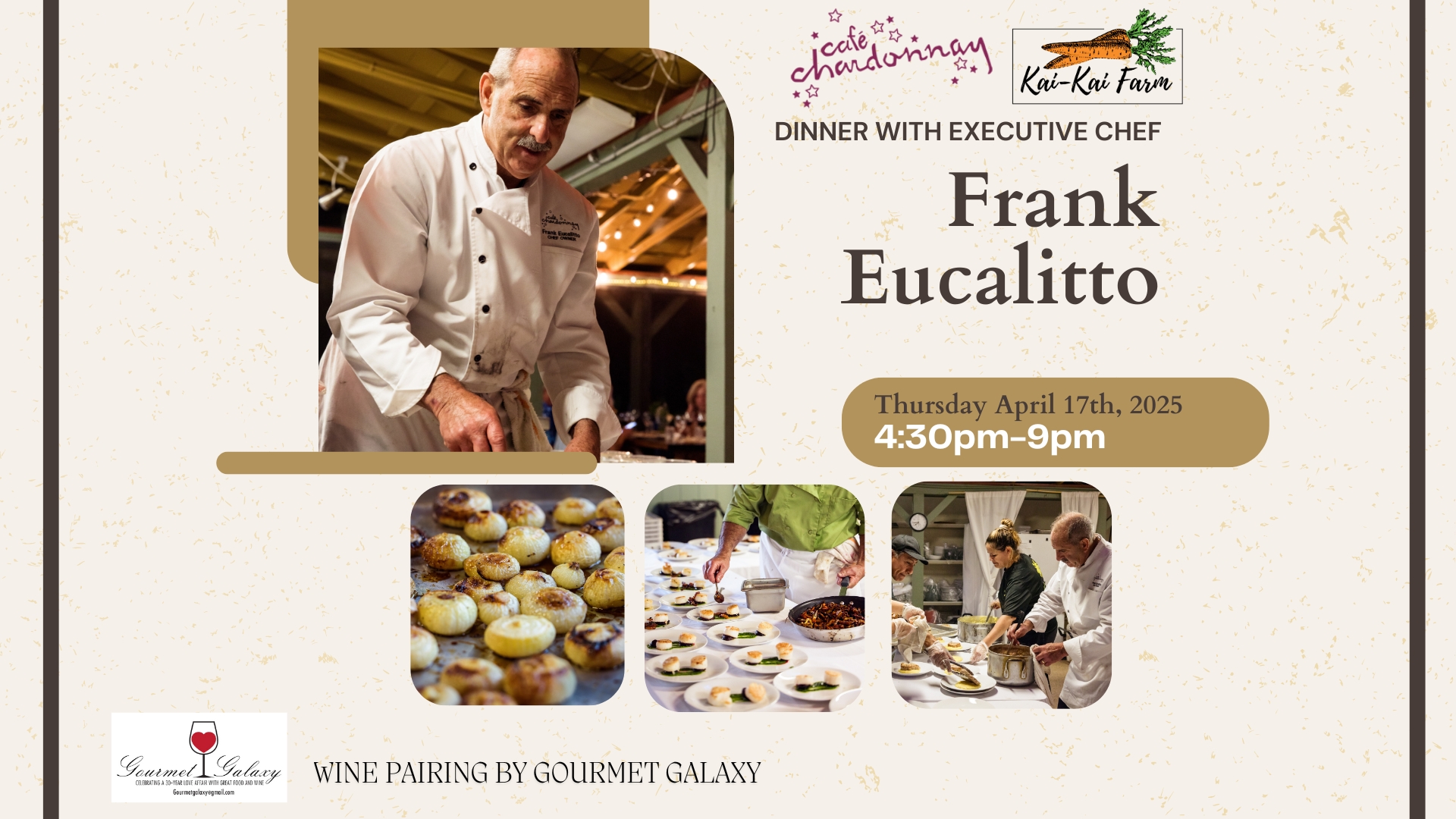 Kai Kai Farm wine pairing dinner by Executive Chef Frank Eucalitto from Café Chardonnay