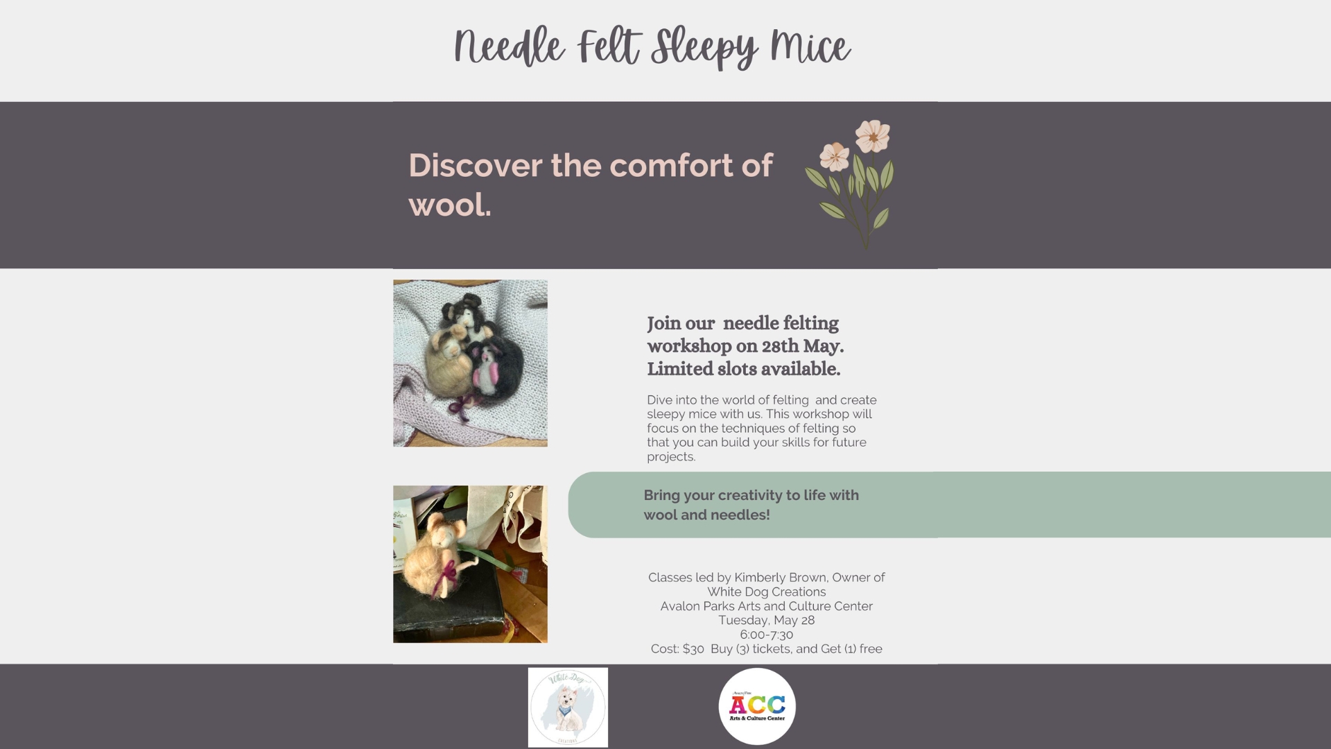 Needle Felting Mice Class