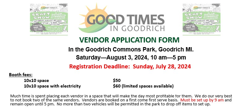2024 Goodrich Festival Vendors, Crafters, Businesses Registration