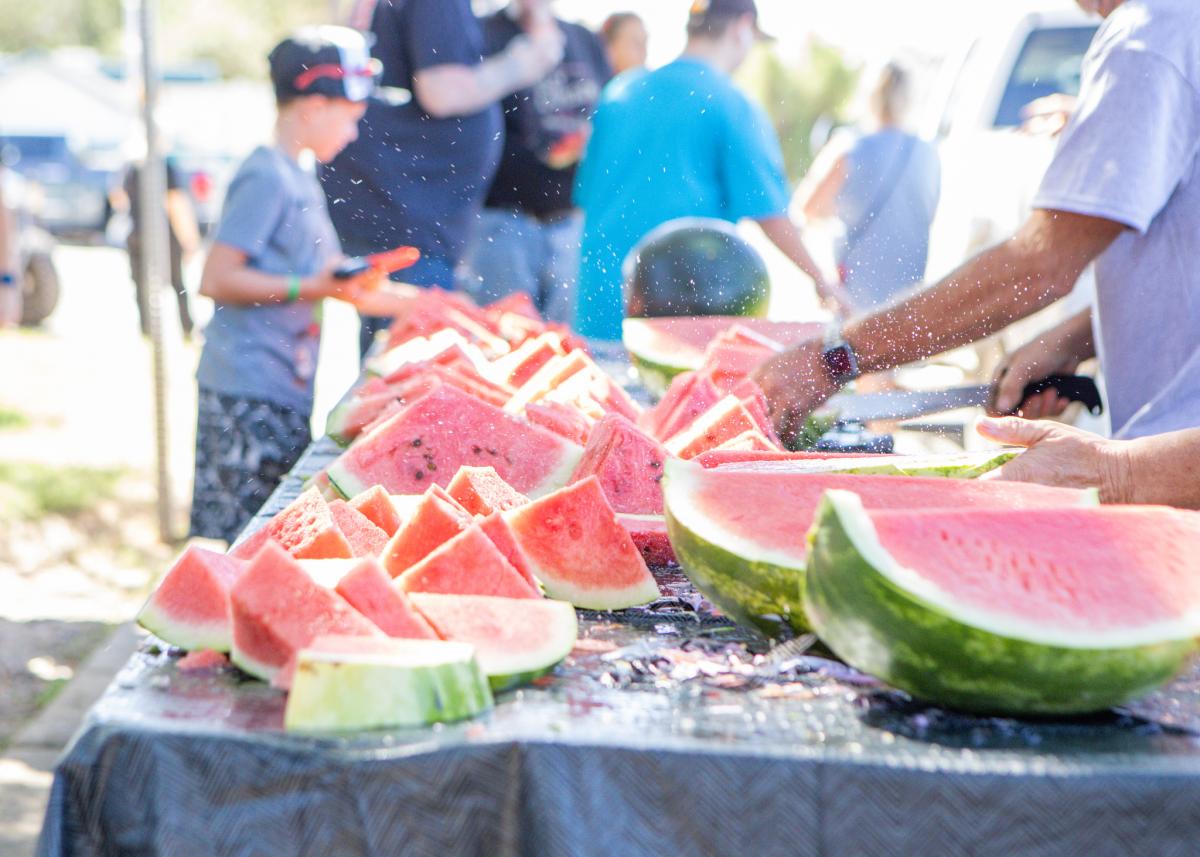 Watermelon being sliced