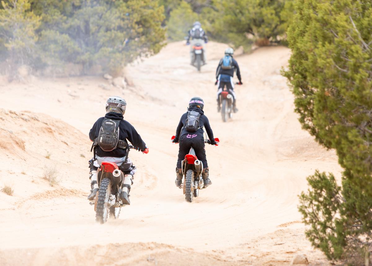 group of riders riding a trail