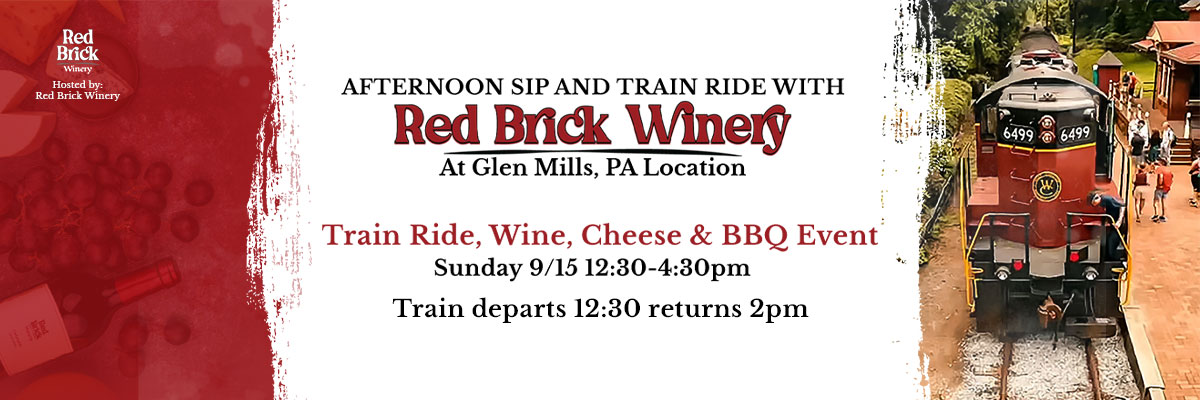 Afternoon Sip and Train Ride with RED BRICK WINERY- Train Ride, Wine, Cheese & BBQ Event cover image