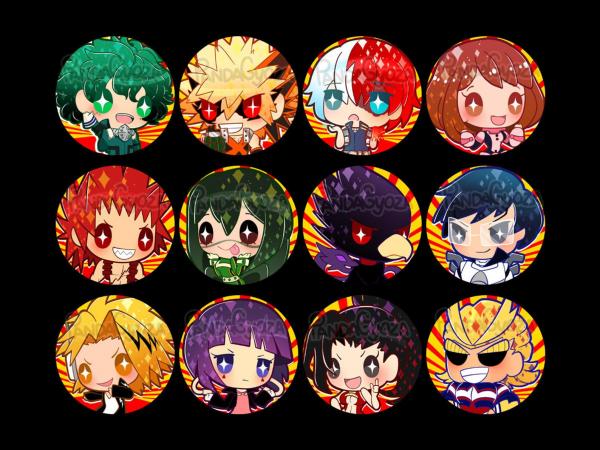 My Hero Academia 1.25" Pinback Buttons | BNHA Boku No Hero Plus Ultra!! Chibi Anime Gift SET of 12 Heroes picture