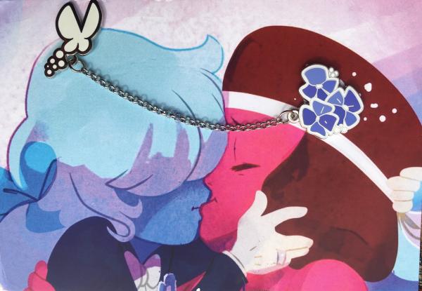 Chain Linked Floral Gem Pins: Ruby & Sapphire picture