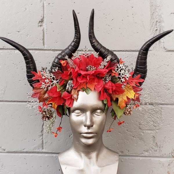 Red winter floral headdress with multi horns snowflakes picture