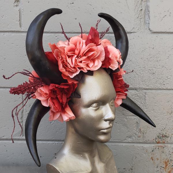 Double Horn pink floral headdress picture