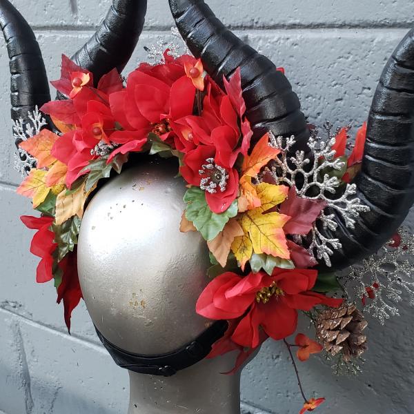 Red winter floral headdress with multi horns snowflakes picture