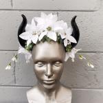 White floral headdress crown with small horns