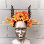 Orange floral headdress with horns