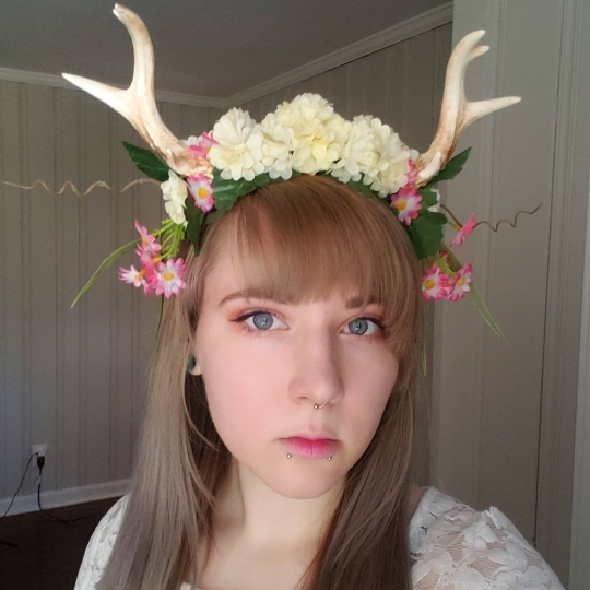 White and pick floral antler headdress