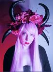 Double Horn pink floral headdress