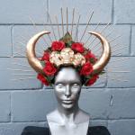 Gold horn and skull floral headdress