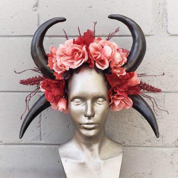 Double Horn pink floral headdress picture