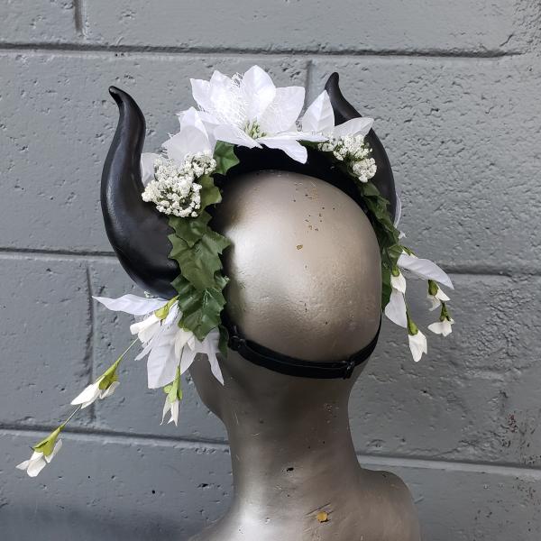 White floral headdress crown with small horns picture