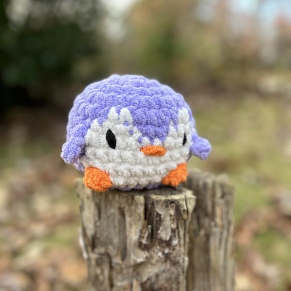 Crochet Amigurumi Holiday Purple and White Penguin Plush picture