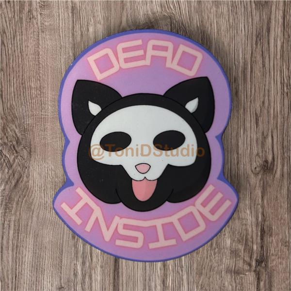 Dead Inside Skeleton Kitty Laminated Vinyl Glossy Sticker picture