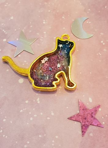 Galaxy Kitty Stained Glass Resin Pendant picture