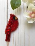 Red cardinal bird brooch