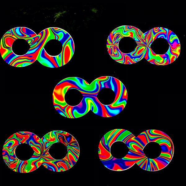 Five (5) Psychedelic Infinity Symbol Permanent Vinyl Stickers (Water and UV Proof)