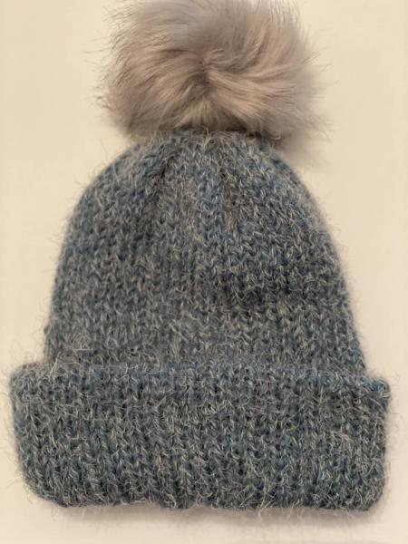 Fuzzy Brim Beanie with Faux Fur Pom Pom picture