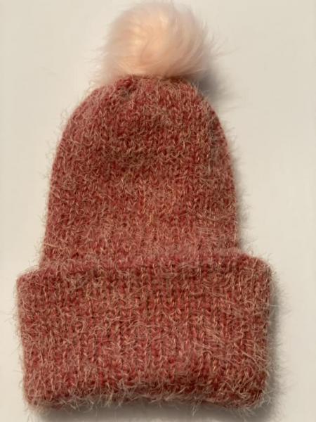 Fuzzy Brim Beanie with Faux Fur Pom Pom picture