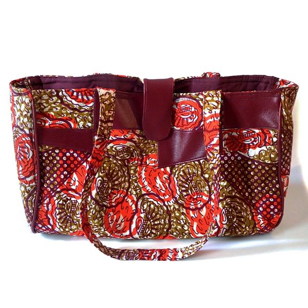 Large African Handbag with Inner Pockets, Rustic Seashells African Print