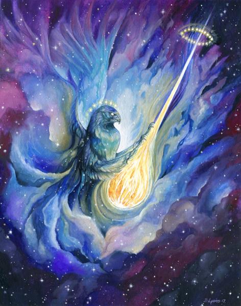 Ace of Swords - Print - Fantasy Bird in Space picture