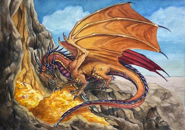 Dragon's Hoard - Original Watercolor Painting picture