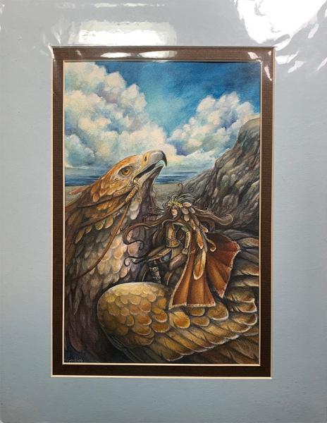 To the Sky - Original Watercolor Gryphon Rider Painting picture
