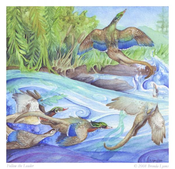 Follow the Leader - Original Duck Gryphon Watercolor Painting picture
