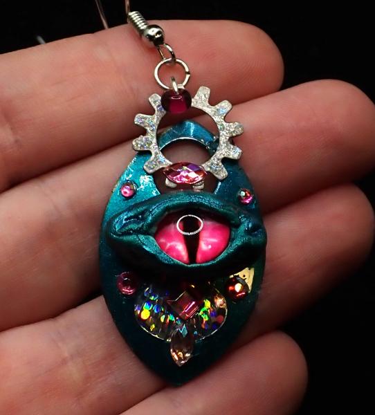 Dragon Eye Earring - Teal, Silver and Pink picture