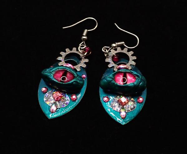 Dragon Eye Earring - Teal, Silver and Pink picture