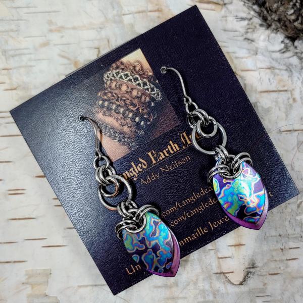 Mottled Rainbow and Purple Titanium Scale Earrings picture