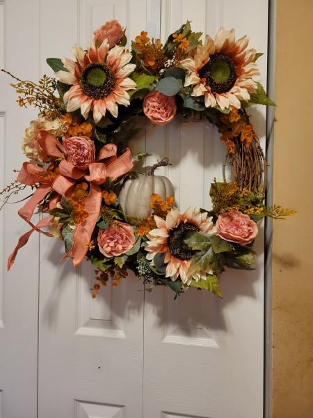 Fall Salmon Pink Sunflower Wreath