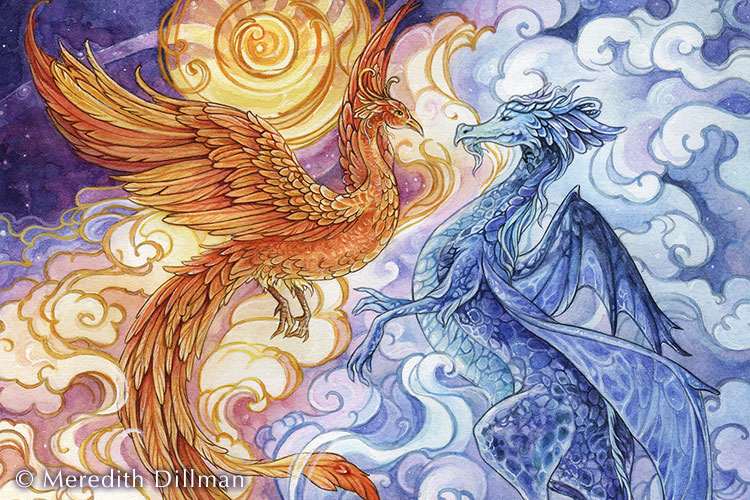 Sun and Moon dragon 8x10 print