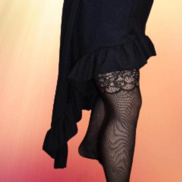 Black ruffled hi-lo skirt picture
